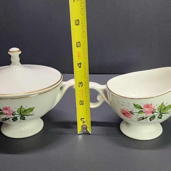 Vintage Garden Rose China Sugar Bowl and Creamer Gold Trimmed SET - Picture 9 of 11